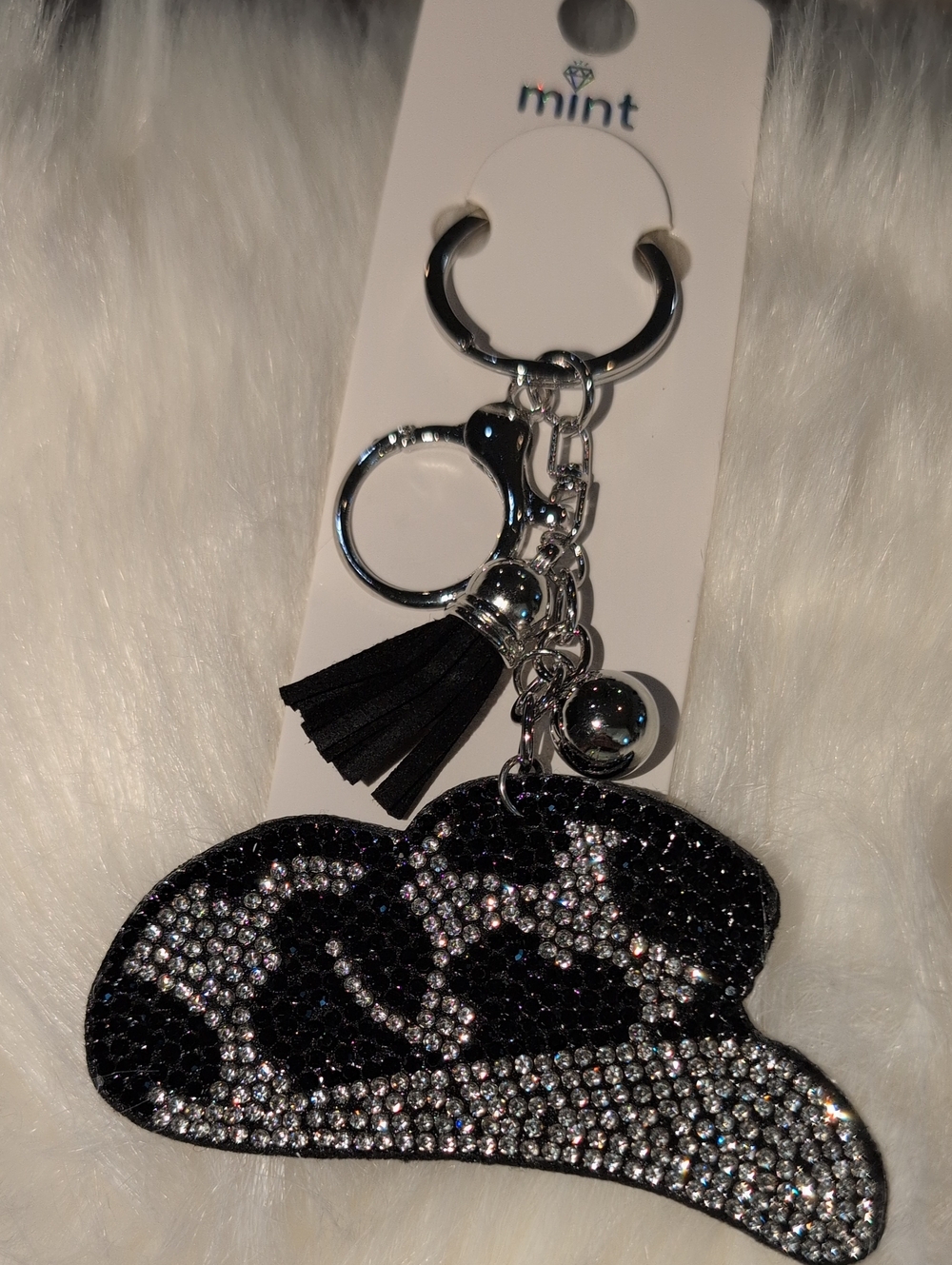 mint Black Crystal Cowboy Hat Keychain Bag Charm